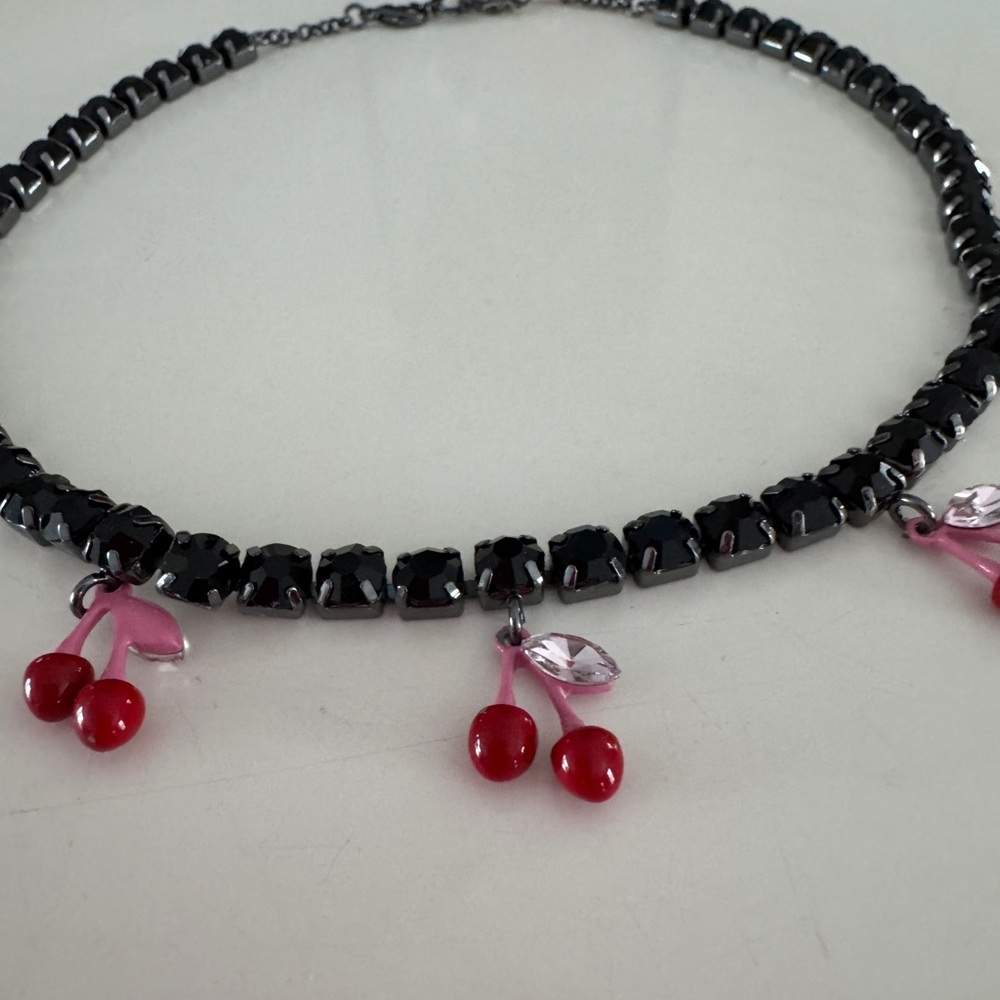 Betsey Johnson Black and Red Cherry Necklace